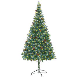 vidaXL Árvore de Natal artificial com luzes LED e pinhas 210 cm