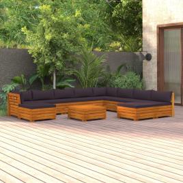 vidaXL 11 pcs conjunto lounge de jardim c/ almofadões acácia maciça