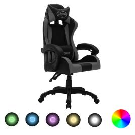vidaXL Cadeira estilo corrida luzes LED RGB couro artif. cinza/preto
