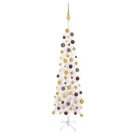 Árvore de Natal fina com luzes LED e bolas 150 cm branco