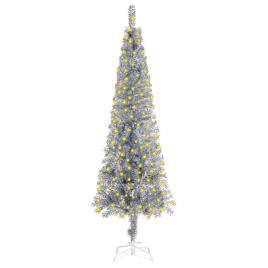 Árvore de Natal fina com luzes LED 240 cm prateado