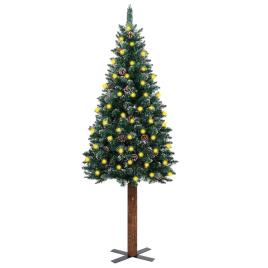 Árvore de Natal fina c/ LEDs/madeira/neve branca 150 cm verde