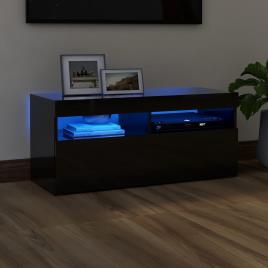 vidaXL Móvel de TV com luzes LED 90x35x40 cm preto brilhante