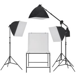 Kit estúdio fotográfico com iluminação softbox e mesa
