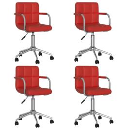 vidaXL Cadeiras jantar giratórias 4pcs couro artificial vermelho tinto
