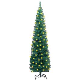 vidaXL Árvore de Natal artificial fina LED e suporte 240 cm PVC verde