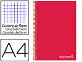 Caderno Espiral A4 Micro Jolly Tapa Forrada 140h 75 gr Cuadro 5mm 5 Bandas 4 Taladros Color Rojo