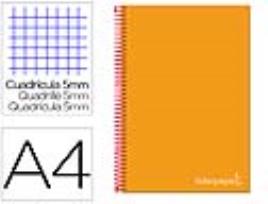 Caderno Espiral A4 Micro Jolly Tapa Forrada 140h 75 gr Cuadro 5mm 5 bandas4 Taladros Color Naranja