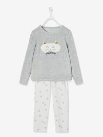 Pijama em veludo 'máscara de gato', para menina cinzento medio liso com motivo