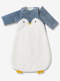 Saco de bebé com mangas amovíveis, em microfibra, tema Pingouin branco claro liso com motivo