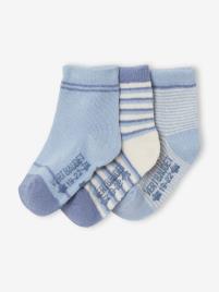 Lote de 3 pares de meias às riscas, para bebé menino azul medio bicolor/multicolor