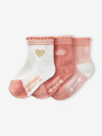 Lote de 3 pares de meias, coração, para bebé menina rosa claro bicolor/multicolor