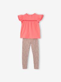 Conjunto blusa e leggings estampadas, em gaze de algodão, para menina laranja medio liso