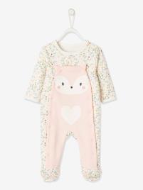 Pijama em moletão com molas de pressão à frente, para recém-nascido rosa claro estampado