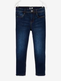 Jeans slim morfológicos 'waterless', medida das ancas MÉDIA, para menino azul escuro liso