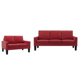 2 pcs conjunto de sofás couro artificial vermelho