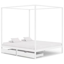 Estrutura cama dossel 2 gavetas 160x200cm pinho maciço branco