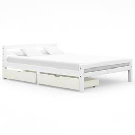 vidaXL Estrutura de cama com 2 gavetas 140x200 cm pinho maciço branco