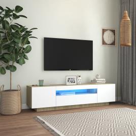 vidaXL Móvel de TV com luzes LED 160x35x40 cm branco e carvalho sonoma