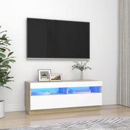 vidaXL Móvel de TV com luzes LED 100x35x40 cm branco/carvalho sonoma