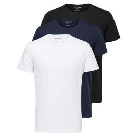 Selected Camiseta De Manga Curta O Neck B New Pima 3 Pares 2XL Black / Detail Bright White / Navy Blazer