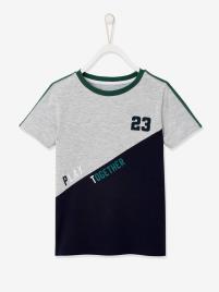 T-shirt colorblock, de desporto, para menino cinzento medio mesclado