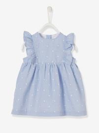 Vestido bordada em cambraia, para bebé azul medio estampado
