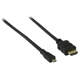 Cabo HDMI A Macho para Micro HDMI D Macho versão 1.4. Comprimento 3.0m. Em preto. Conductor OFC.