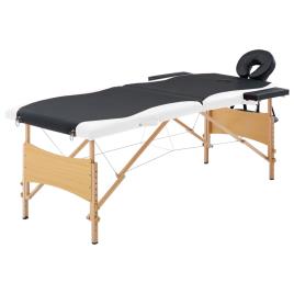 vidaXL Mesa de massagens dobrável 2 zonas madeira preto e branco