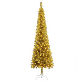 vidaXL Árvore de Natal fina com luzes LED 180 cm dourado