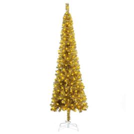 Árvore de Natal Fina com Luzes LED 240 cm Dourado