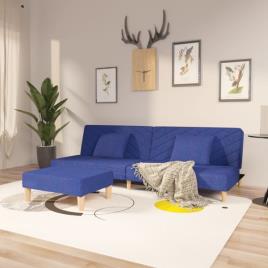 Sofá-cama de 2 Lugares com 2 Almofadas/apoio de Pés Tecido Azul