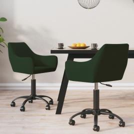 vidaXL Cadeiras de jantar giratórias 2 pcs veludo verde-escuro