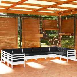 vidaXL 10 pcs conjunto lounge de jardim c/ almofadões pinho branco