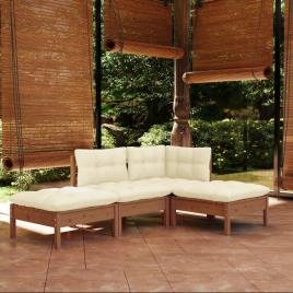 vidaXL 4 pcs conjunto lounge de jardim c/ almofadões pinho maciço