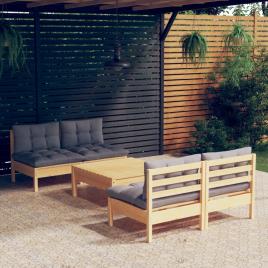 vidaXL 5 pcs conjunto lounge de jardim c/ almofadões cinzentos pinho