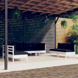 vidaXL 7 pcs conjunto lounge de jardim c/ almofadões pinho maciço