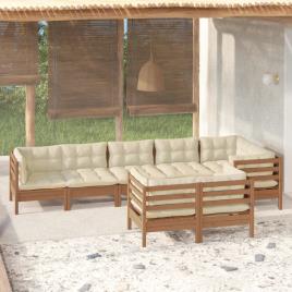 vidaXL 8pcs conj. lounge jardim + almofadões pinho maciço castanho-mel