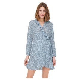 Only Vestido Curto Manga 3/4 Carly Wrap 56 Cashmere Blue / Aop White Leafes Flower