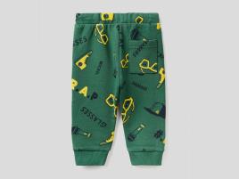 Benetton, Calças Padrão Em Felpo, tamanho 62, Verde, Crianças