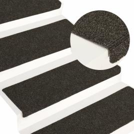 vidaXL Tapetes de escada 15 pcs 65x25 cm tecido agulhado cinzento