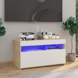 vidaXL Móvel de TV com luzes LED 75x35x40 cm branco/carvalho sonoma