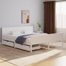 vidaXL Estrutura de cama com 2 gavetas 200x200 cm pinho maciço branco