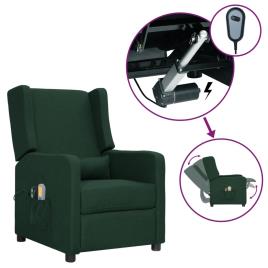 vidaXL Poltrona de massagens elétrica reclinável tecido verde-escuro