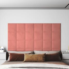 vidaXL Painel de parede 12 pcs 30x30 cm veludo 1,08 m² cor rosa