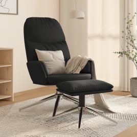 vidaXL Cadeira de descanso com banco camurça artificial preto