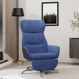 vidaXL Cadeira de descanso com apoio de pés tecido azul