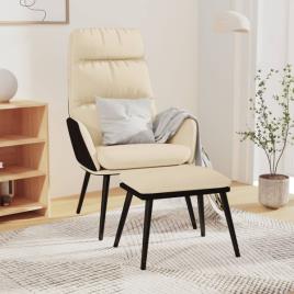 Cadeira de Descanso com Banco Tecido/couro Artificial Cor Creme