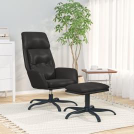 vidaXL Cadeira descanso c/ banco pés couro artificial preto brilhante
