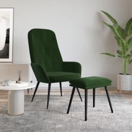 vidaXL Cadeira de descanso com banco p/ pés veludo verde-escuro